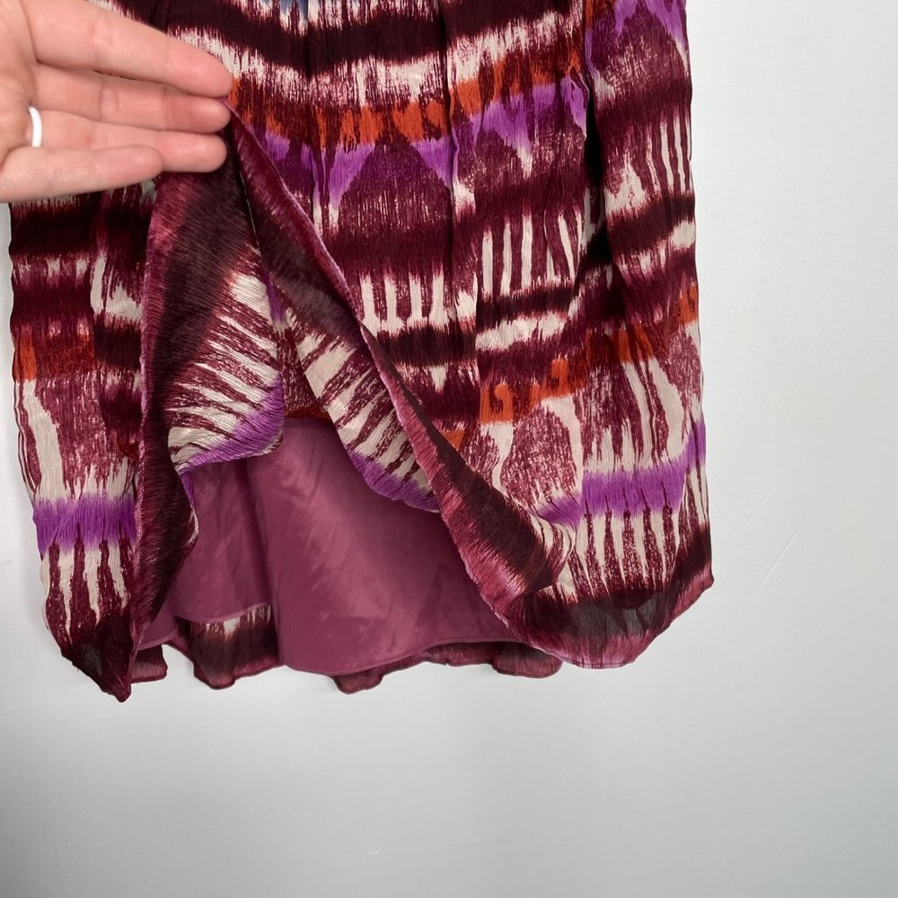 ST. JOHN SPORT Silk Skirt Women's 10 Burgundy Purple Abstract Ikat Print Midi - Picture 3 of 7